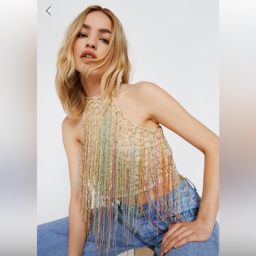 Nasty Gal Tassel Beaded Halter neck Top
